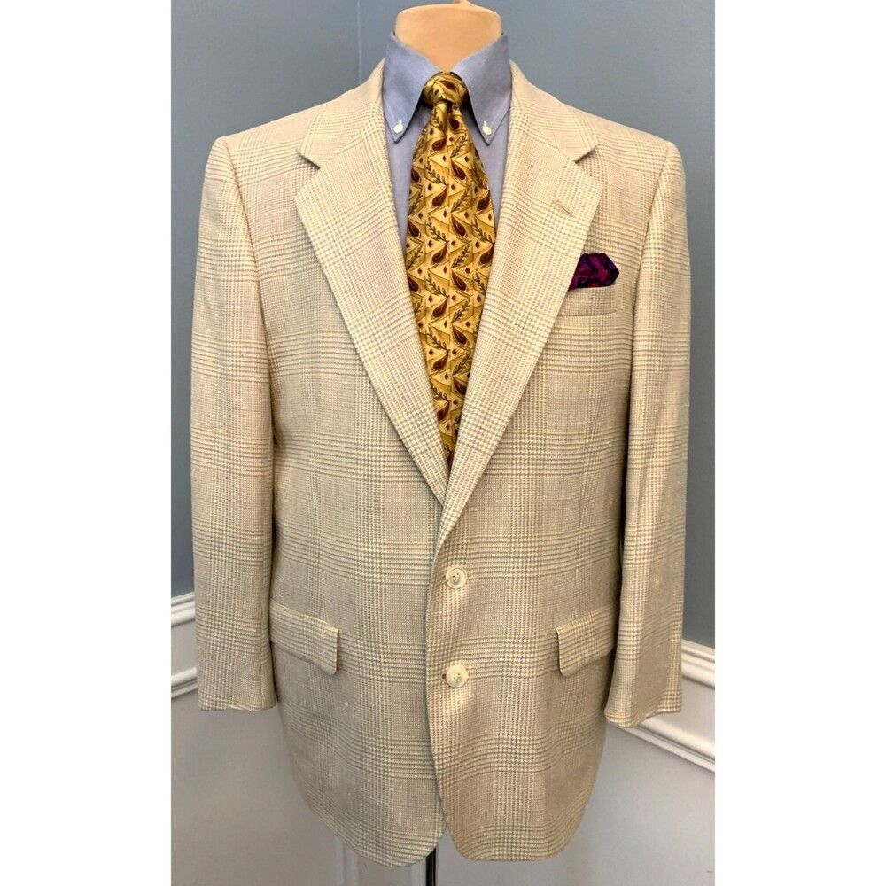 Perry Ellis Wool Blazer Mens 42R Plaid Jacket USA Made Sportcoat Vintage Twill